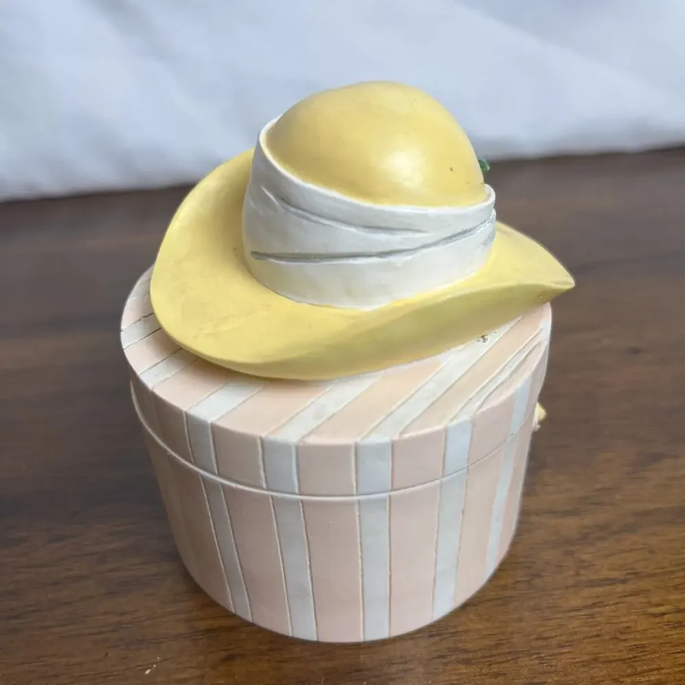 VTG Two's Company 3” Trinket Box Round Hat Box Yellow Flower Easter Spring Gift